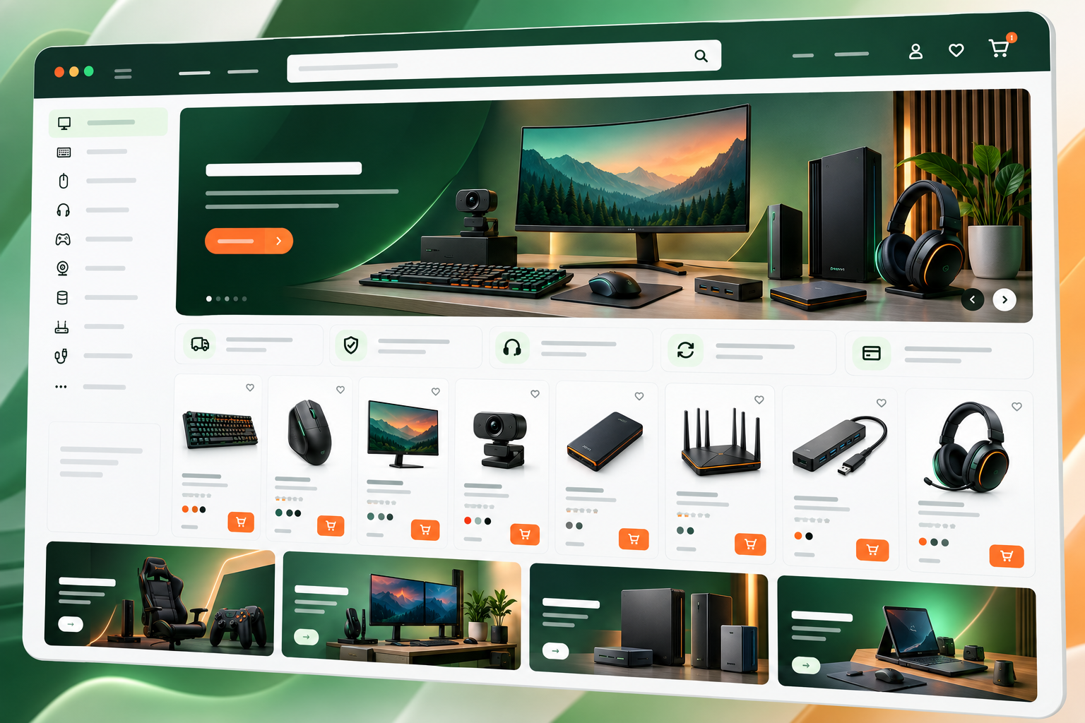 Modern computer gadgets and technology ecommerce storefront